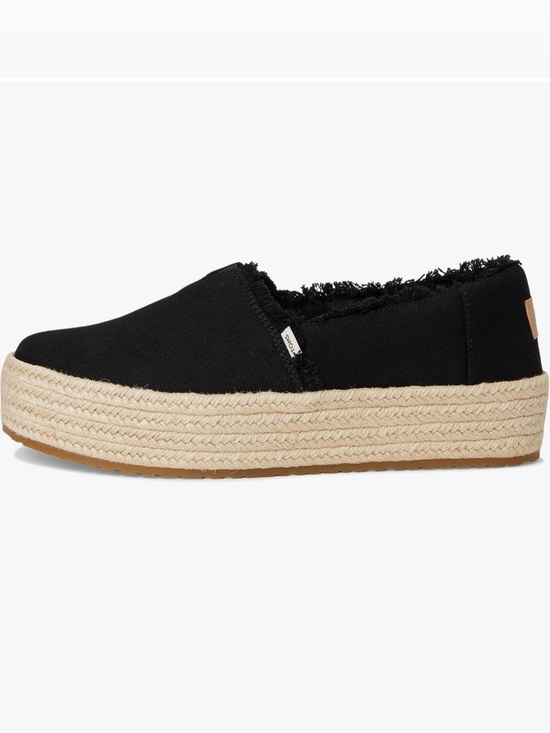 Toms Shoes - Toms Valencia Black Frayed Canvas Espadrille Platform Slip-On